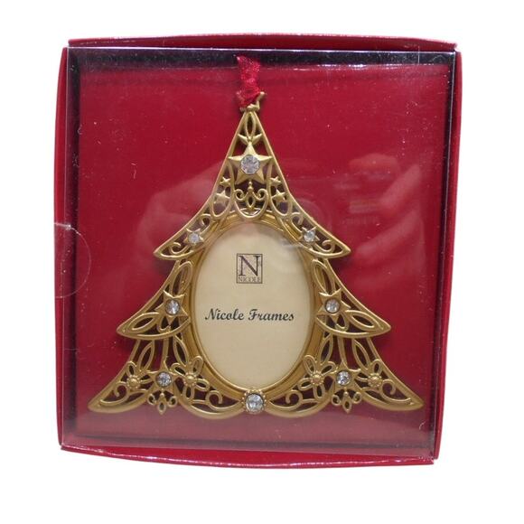 Gold Christmas Tree Picture Frame Ornament NIB Nicole Frames - Picture 1 of 4